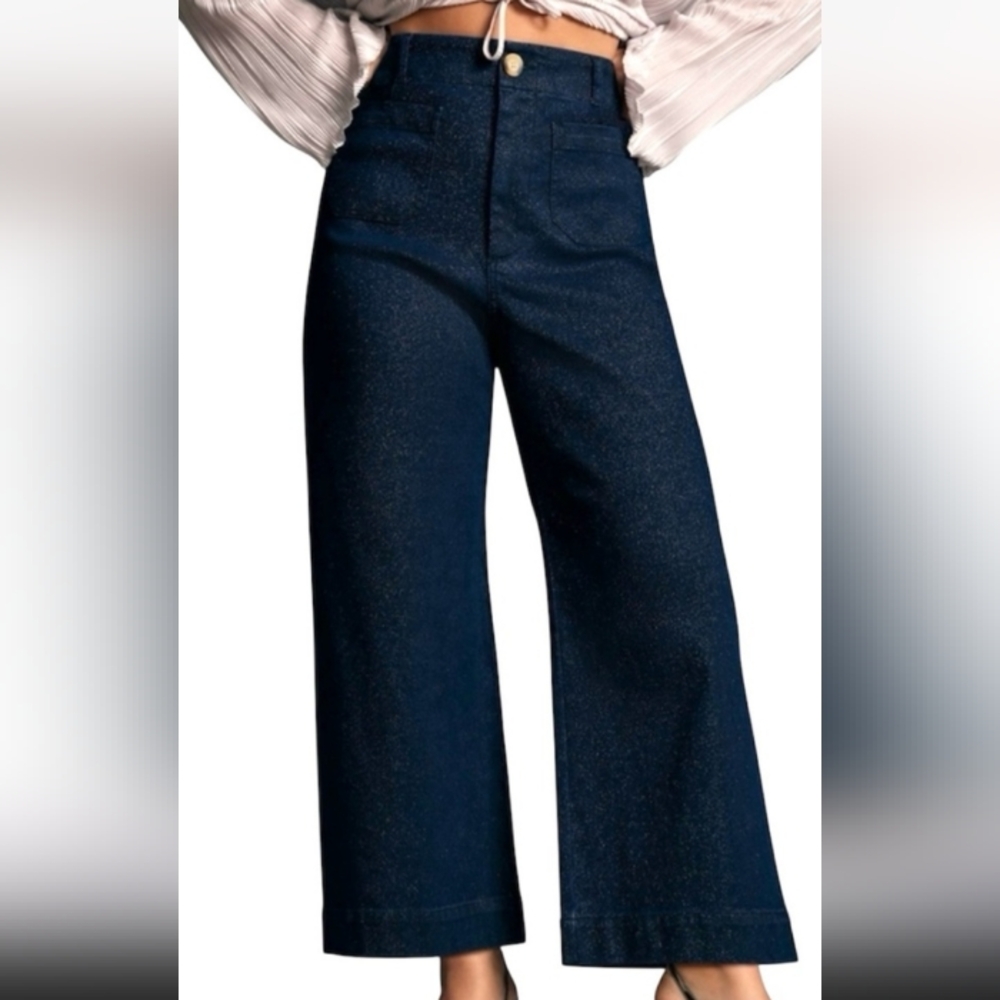 Anthropologie Maeve Colette Sparkle Denim High Rise Crop Wide Leg Jeans 27 P
